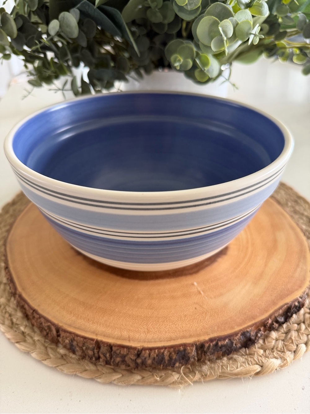 Pfaltzgraff Rio Vintage Blue Striped Ceramic Serving Bowl